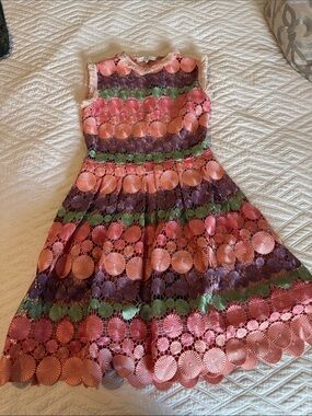 Alexis Multicolor Lace Fit-and-Flare Dress — Pink, Purple & Green